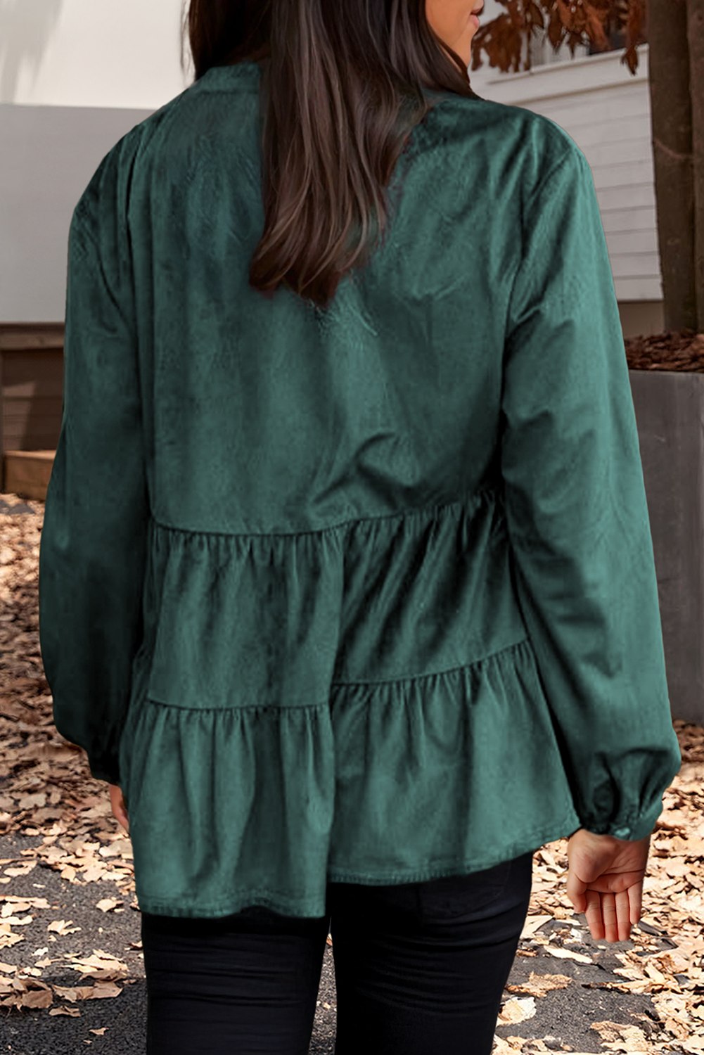 Corduroy Ruffle Tiered Buttoned Shirt