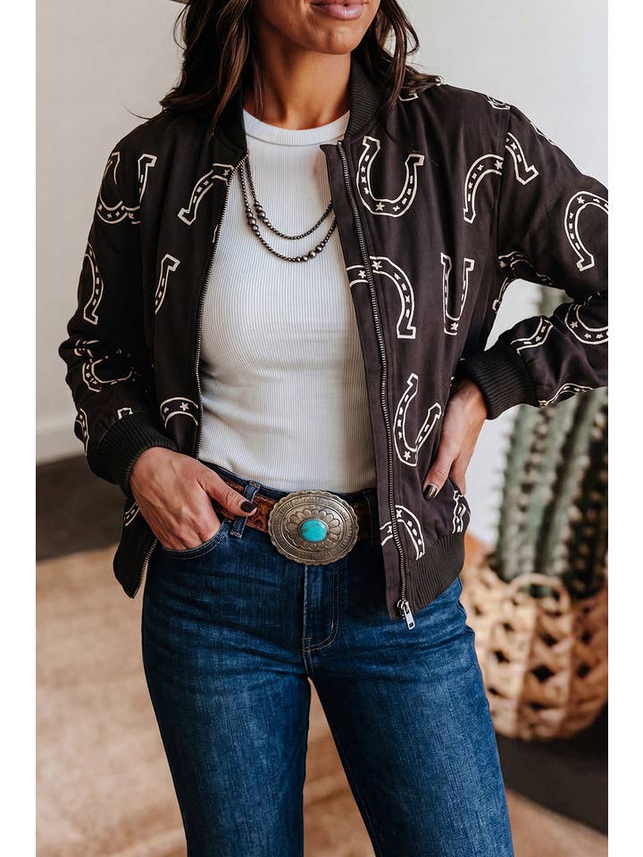 Preorder: Western Horseshoe Long Sleeve Zipper Jacket