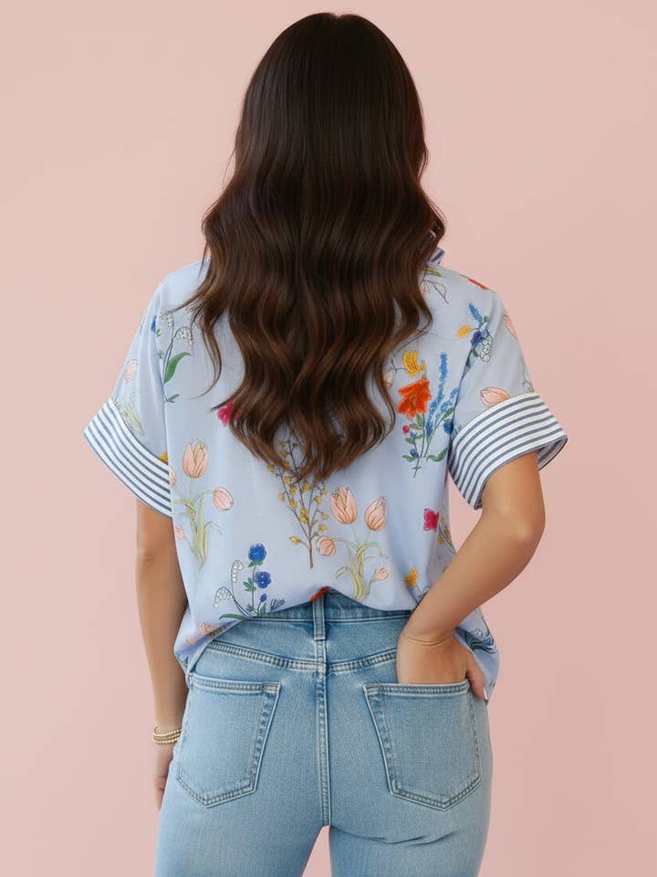 Preorder: Floral Stripe Patchwork Shirt