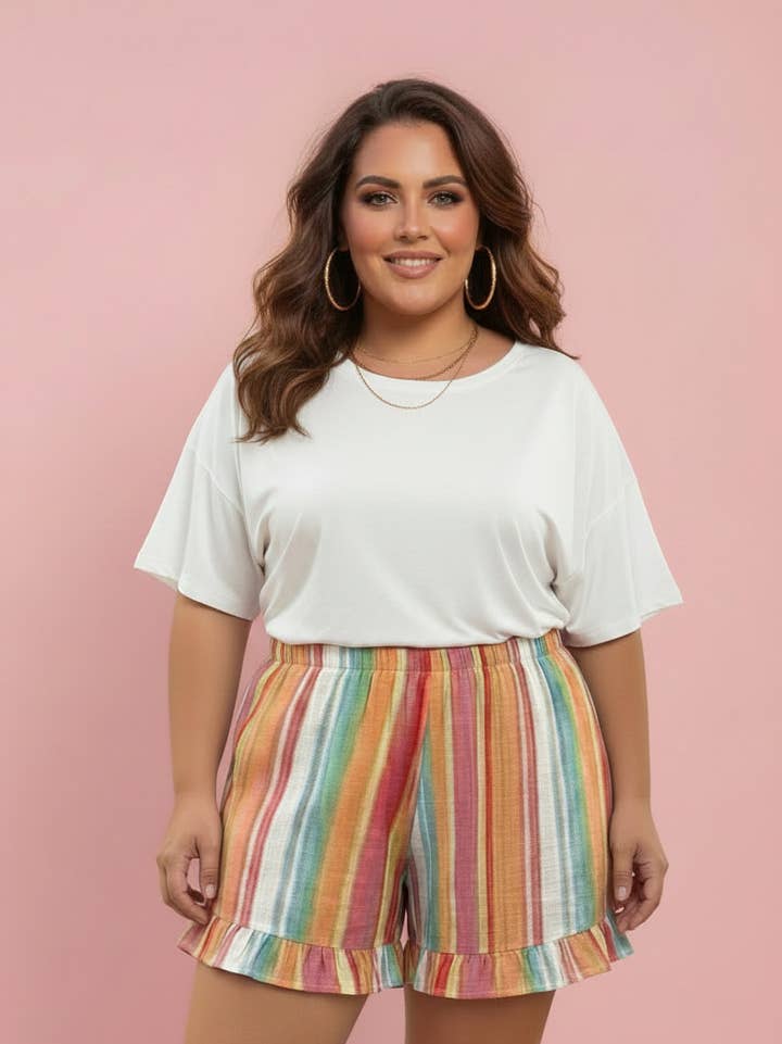 Preorder: Plus Striped Ruffle Shorts