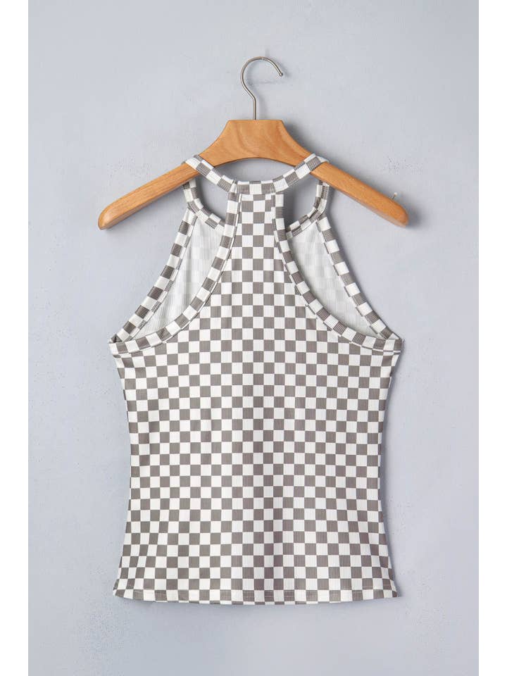 Preorder: Checker Ribbed Knit Halter Top