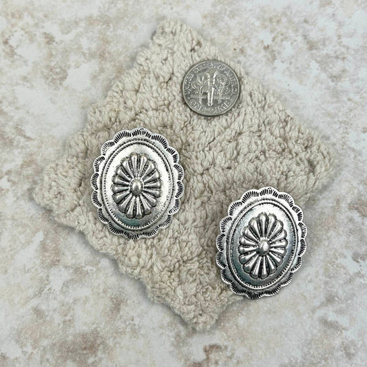 Silver Metal Concho Earrings