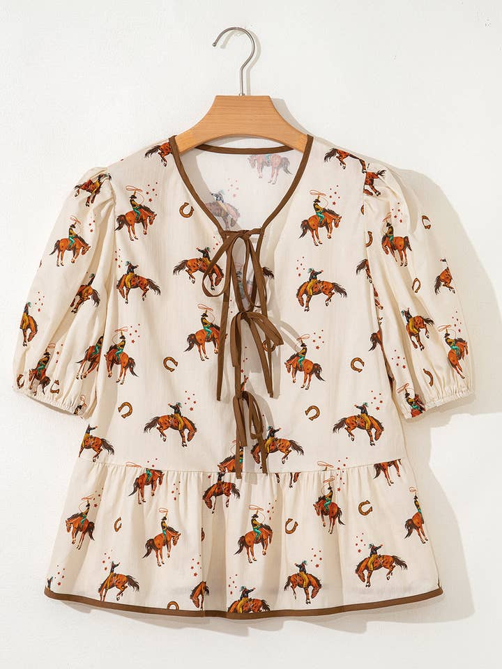 Preorder: Western Bow Puff Sleeve Blouse