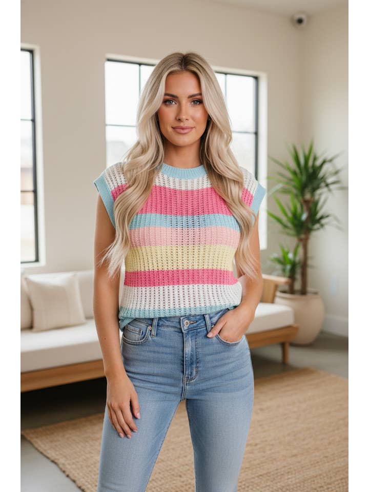 Preorder: Stripe Colorblock Short Sleeve Sweater
