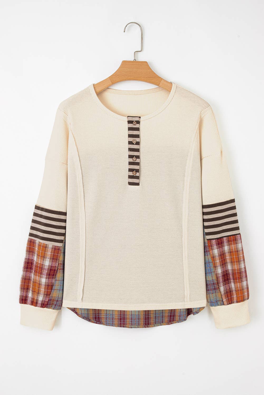 Waffle Plaid Half Button Pullover