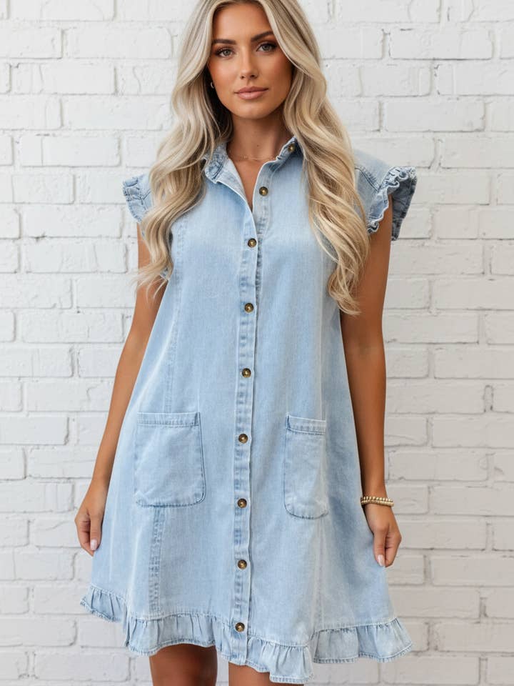 Preorder: Denim Ruffle Trim Dress