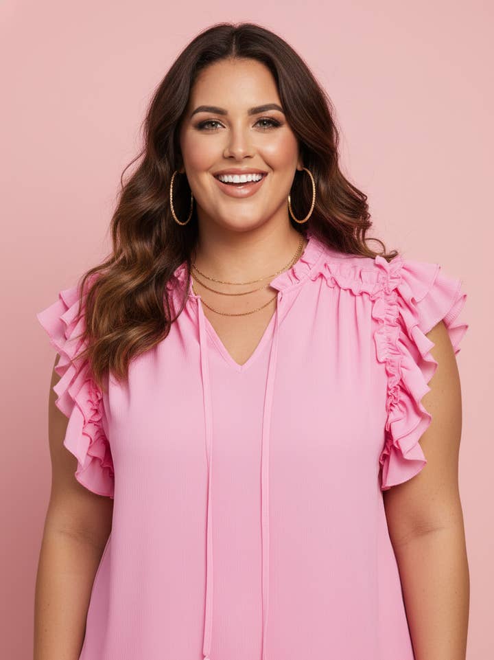 Preorder: Plus Tassel Tie Ruffle Blouse