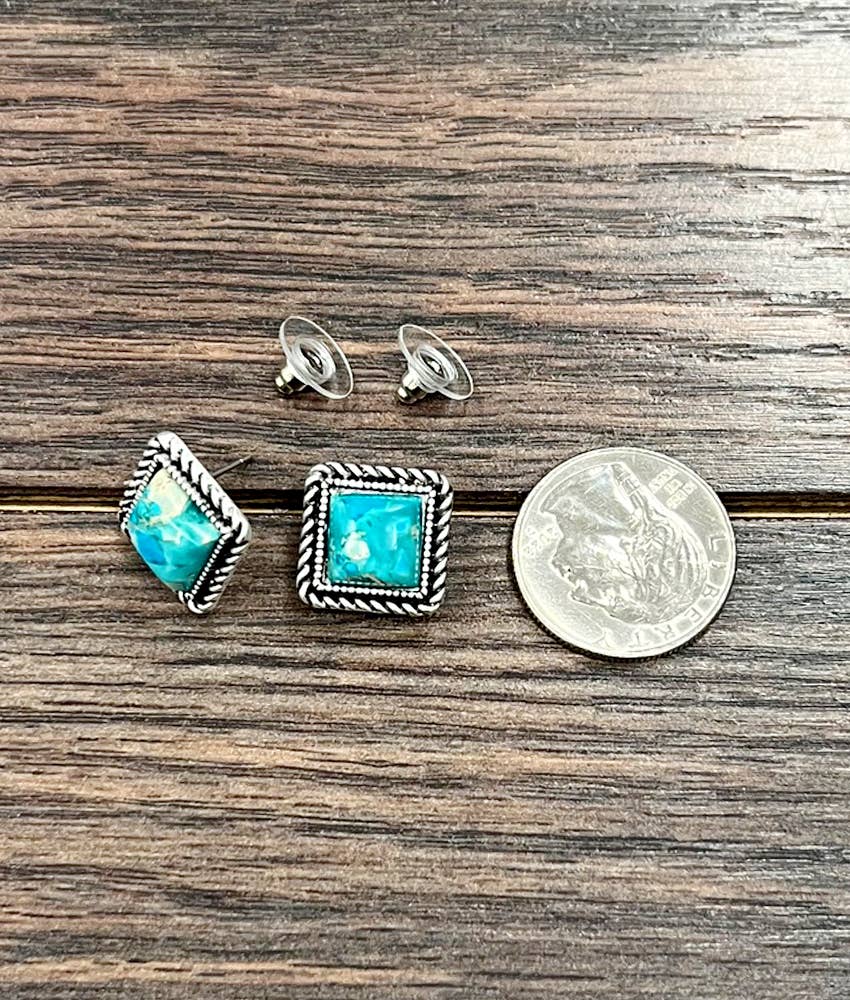 726401, 10mm Square Gemstone Stud Earrings
