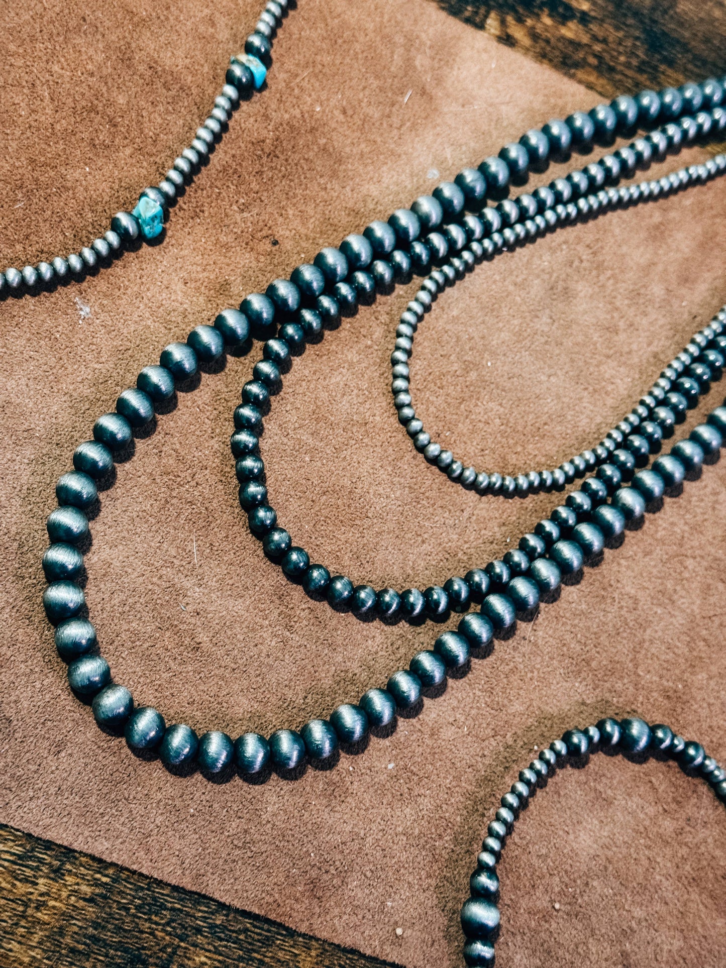 Faux Silver Beaded Navajo Pearl Strand Stackable Necklace