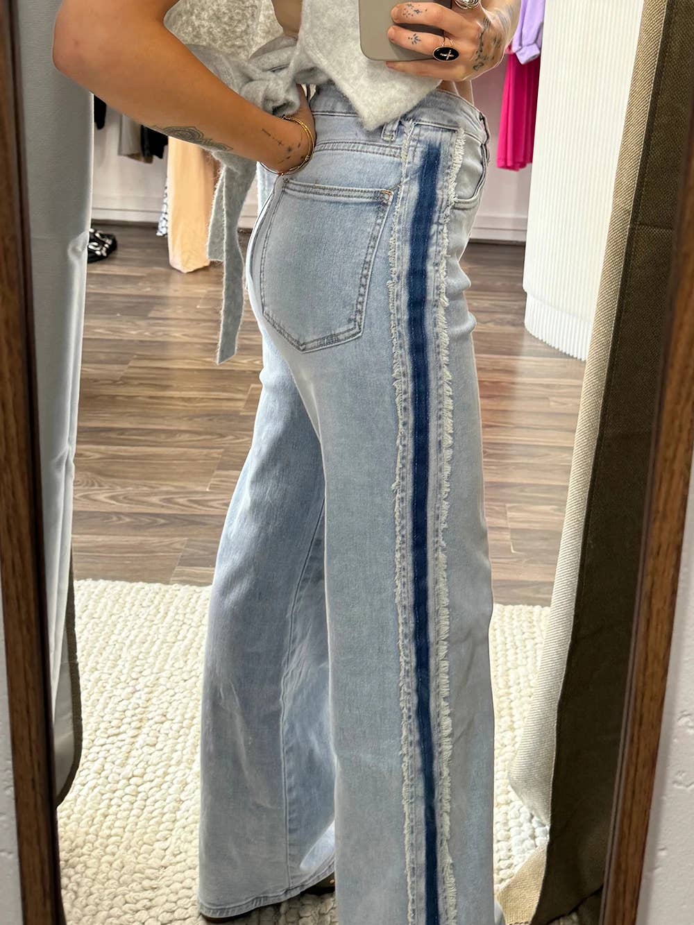 Preorder: Contrast Stripe Frayed Jean