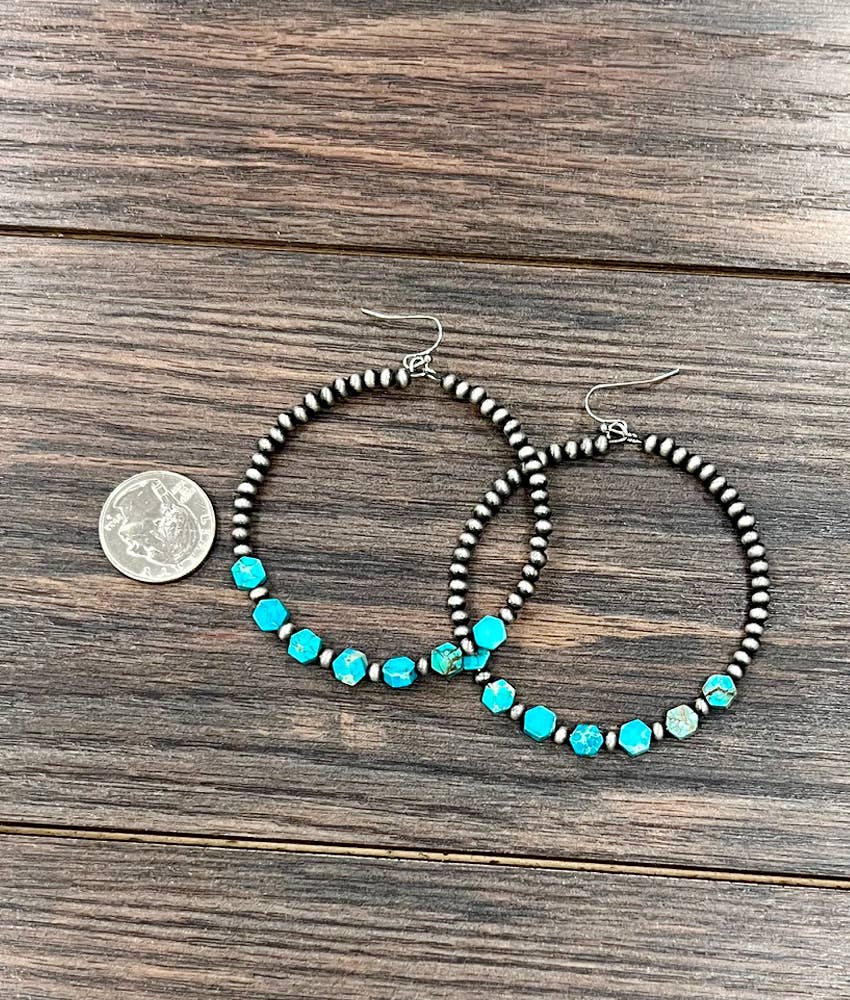 723840, 65mm Navajo Hexa Gemstone Hoop Earrings