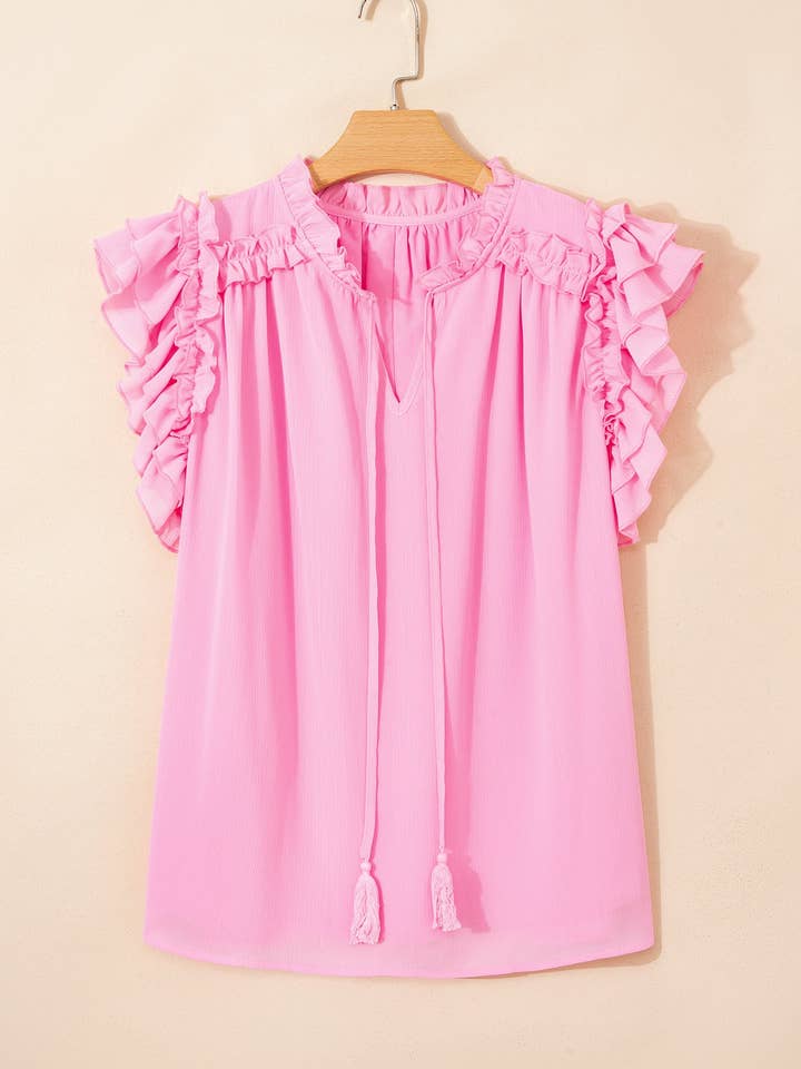 Preorder: Plus Tassel Tie Ruffle Blouse